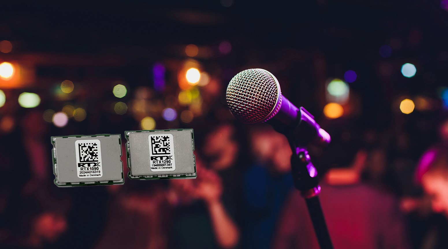 RTX1090 and RTX1290 wireless module inserted on picture of microphone