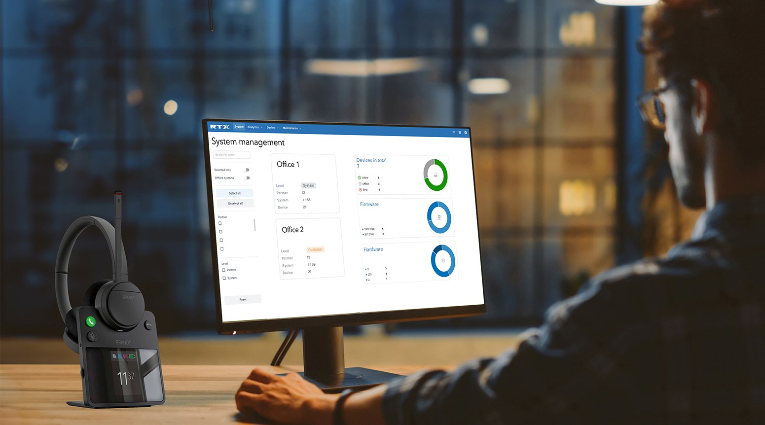 Worker using policy controls through RTX Cloud Services for wireless headset
